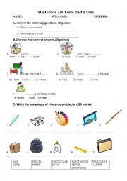 English Worksheet: 5th Grade Exam