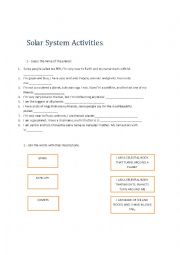 English Worksheet: Solar System Activities.
