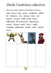 English Worksheet: SHREK VOCABULARY ADJECTIVES