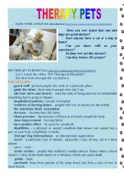 English Worksheet: Pet Therapy (Listening Comprehension (video) + Vocabulary + Exercises +Script + Answer Key)