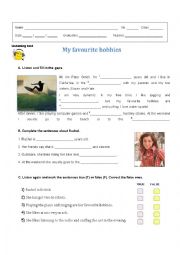 English Worksheet: listening test - my favourite hobbies