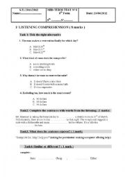 English Worksheet: Mid-Term Test 3