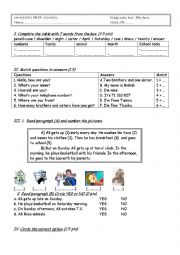 English Worksheet: 7th form diagnostic test