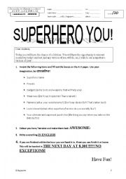 English Worksheet: Superhero you