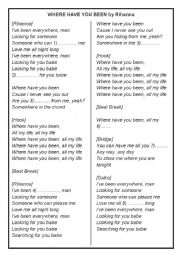 SONG, RIHANNA, RUSSIAN ROULETTE - ESL worksheet by isabel2010