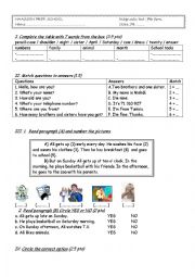 English Worksheet: Diagnostic test : 7th form