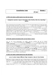 English Worksheet: consolidation Module 1