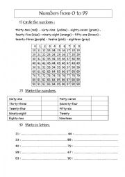 English Worksheet: numbers from 0 to 99