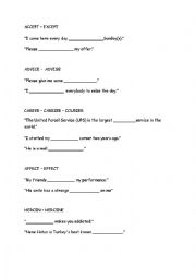 English Worksheet: confusind words