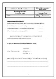 English Worksheet: mid term test 1.9 th form