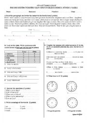 English Worksheet: 9th grades exam a1.1 level