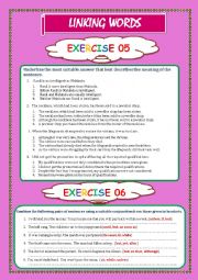 English Worksheet: LINKING WORDS Exercises   5, 6, & 7 (Key included)