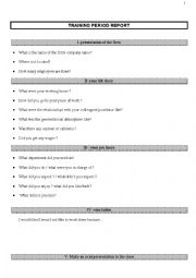 English Worksheet: Training period report