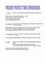 English Worksheet: present perfect tense time expressions