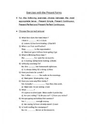 English Worksheet: PRESENT FORMS EXERCISES