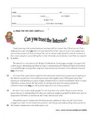 English Worksheet: Test 10th grade - computers