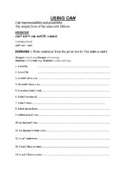 English Worksheet: can