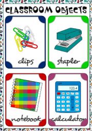 English Worksheet: Classroom objects - flahscards 2/3 REUPLOADED