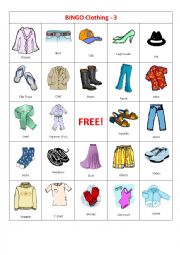 English Worksheet: BINGO Clothing 3-4