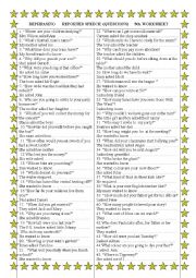 English Worksheet: Rephrasing     Reported Speech ( wh.questions) Fourth Worksheet