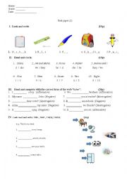 English Worksheet: third grade 1st test
