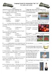 English Worksheet: Vocabulary Quiz for Language Reader Pre-Int Unit-7,8,9