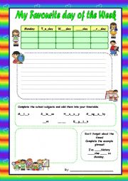 English Worksheet: My Favourite day of the week - review vocabulary gapfill  and writing