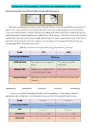 English Worksheet: Comparison of two people: character and appearance