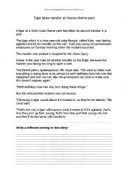 English Worksheet: Tiger bites handler at Aussie theme park