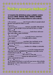 English Worksheet: Relative Pronouns Challenge