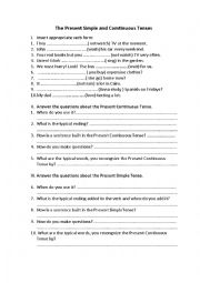 English Worksheet: Present Simple and Continuous