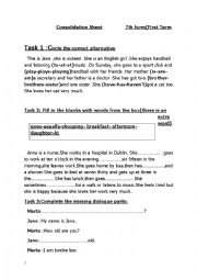 English Worksheet: consolidation sheet  7th form first term 