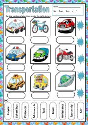 English Worksheet: TRANSPORTATION - MATCHING