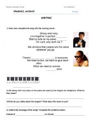 English Worksheet: ebony and ivory song