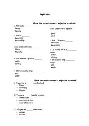 English Worksheet: Adjectives and Adverbs quiz
