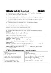 English Worksheet: Remedial work: Mid Term Test 2 (9th formers)