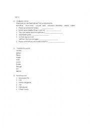 English Worksheet: test for seventh graders