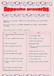 English Worksheet: oPPOSITE pROVERBS