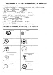 English Worksheet: modal verbs: obligation, prohibition, permission