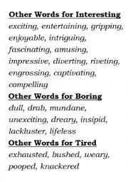 Synonyms for interesting, boring and tired poster