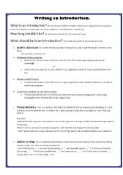 English Worksheet: Writing an Introduction for an Essay