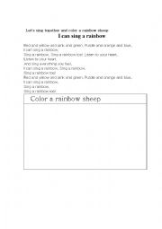 English Worksheet: sing and color the rainbow sheep