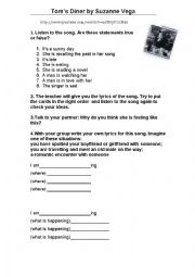 English Worksheet: Song Toms Diner by Suzanne Vega