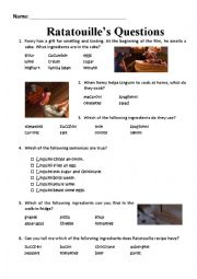 English Worksheet: Ratatouilles questions about the film