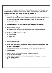 English Worksheet: Writing a formal email