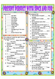 English Worksheet: Present Perfect with since and for