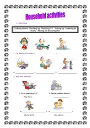 English Worksheet: Household activities: Revision with Present Continuous
