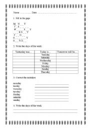 English Worksheet: Days of the week