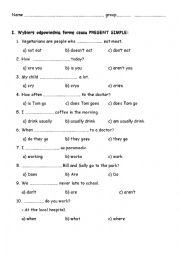 English Worksheet: Present Simple quick test