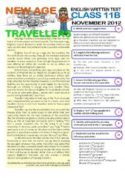English Worksheet: 2page TEST (11 grade) NEW AGE TRAVELLERS (key included)